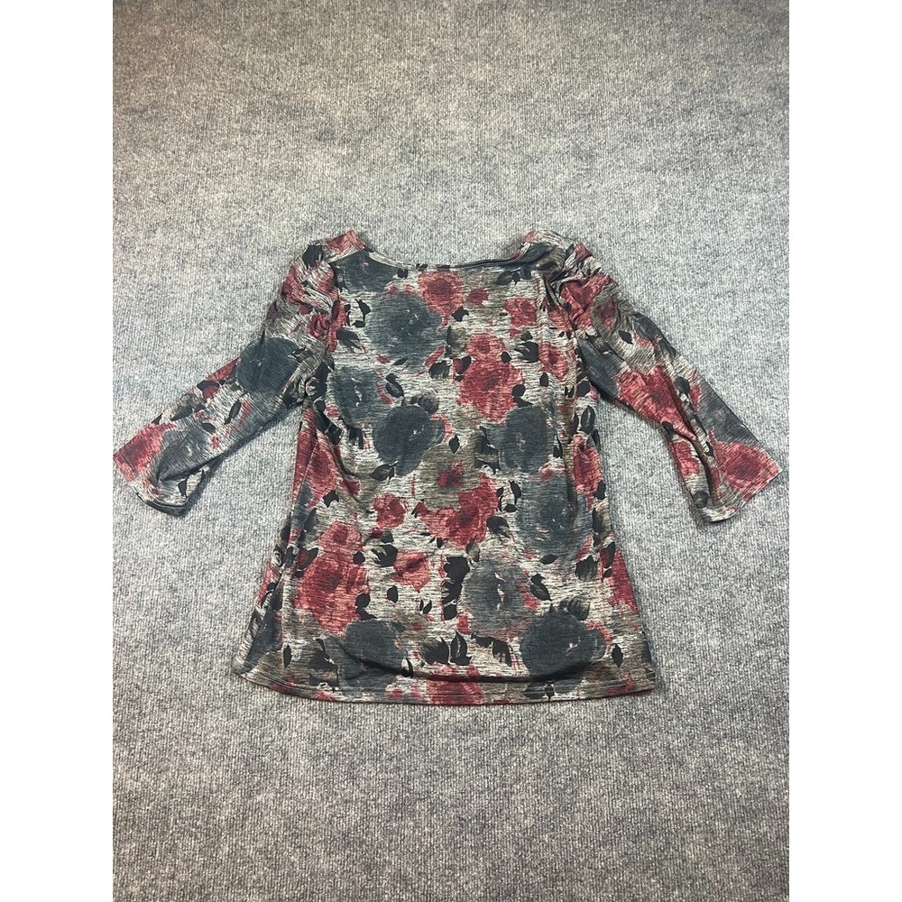 Womens Scoop Neck Crane Floral Print Long Sleeve Top